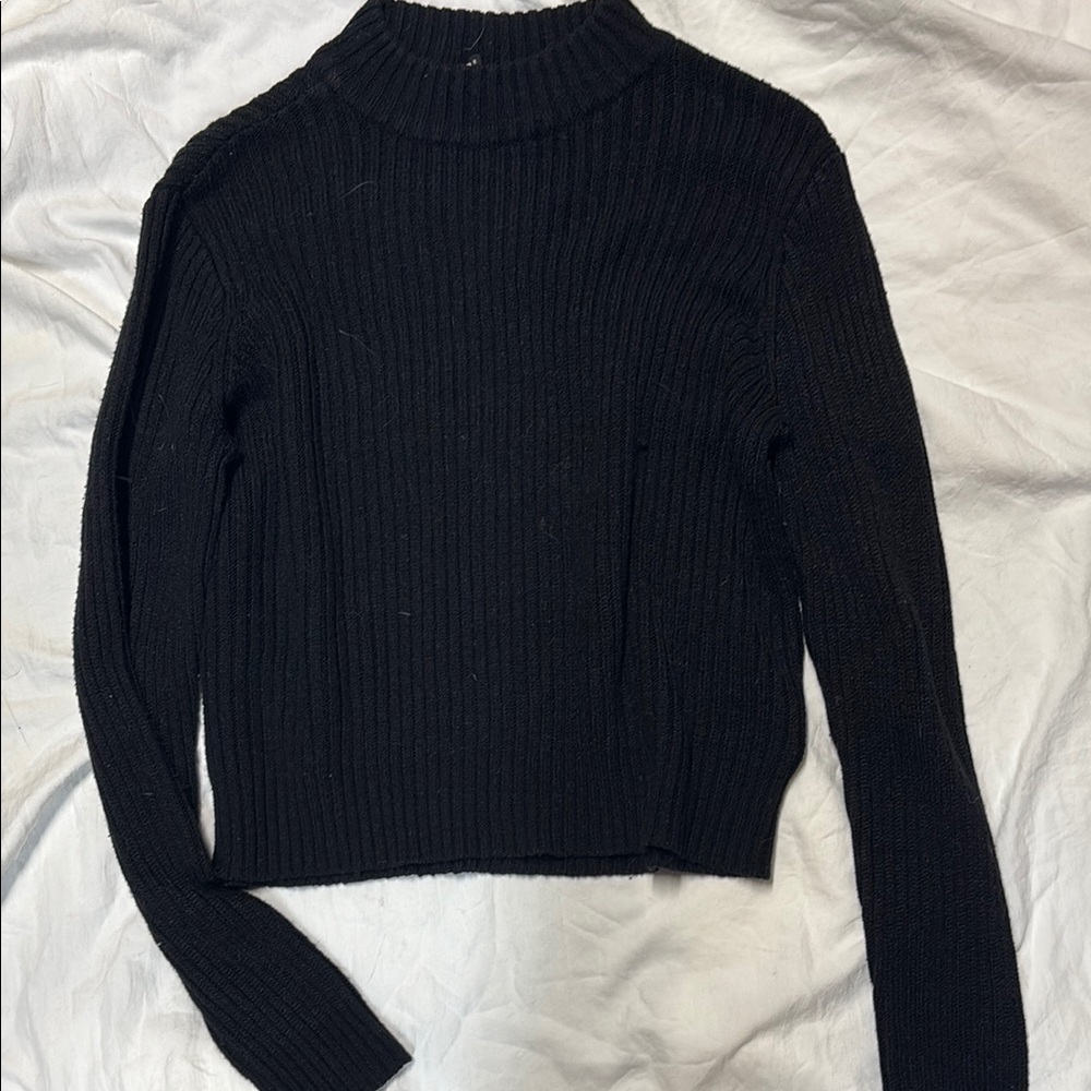 Black Ribbed Knit Sweater